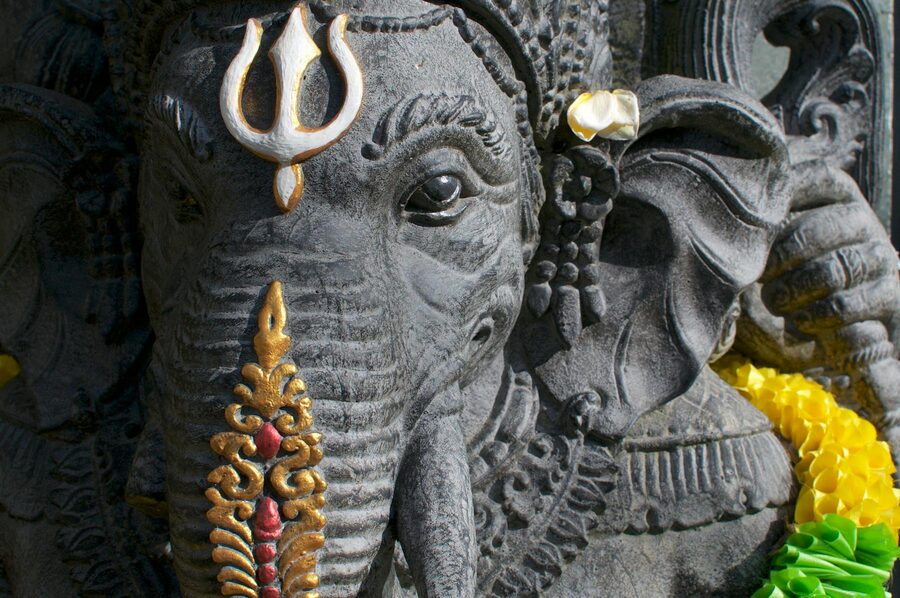 Intricate stone carving of Ganesha in Ubud