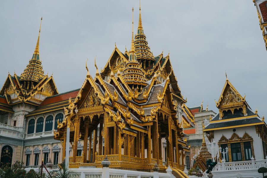 Ornate golden architecture of the Grand Palace in Bangkok Thailand