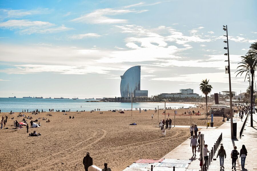 Barceloneta beach with the W Hotel in the distance