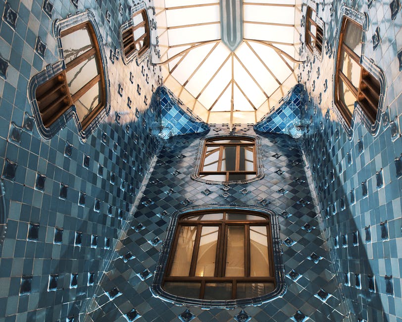 Casa Batllo blue tile skylight interior view