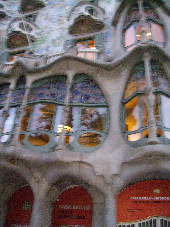 Casa Batllo facade in daylight on Passeig de Gracia, Barcelona