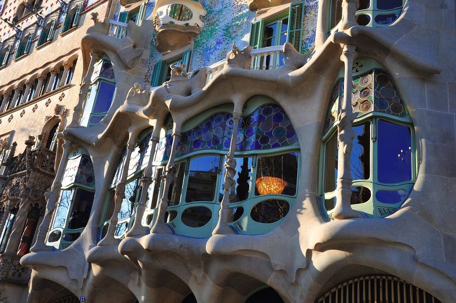 Casa Batllo balconies and windows facade detail