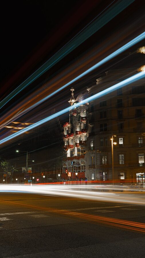 Casa Batllo facade at night long exposure