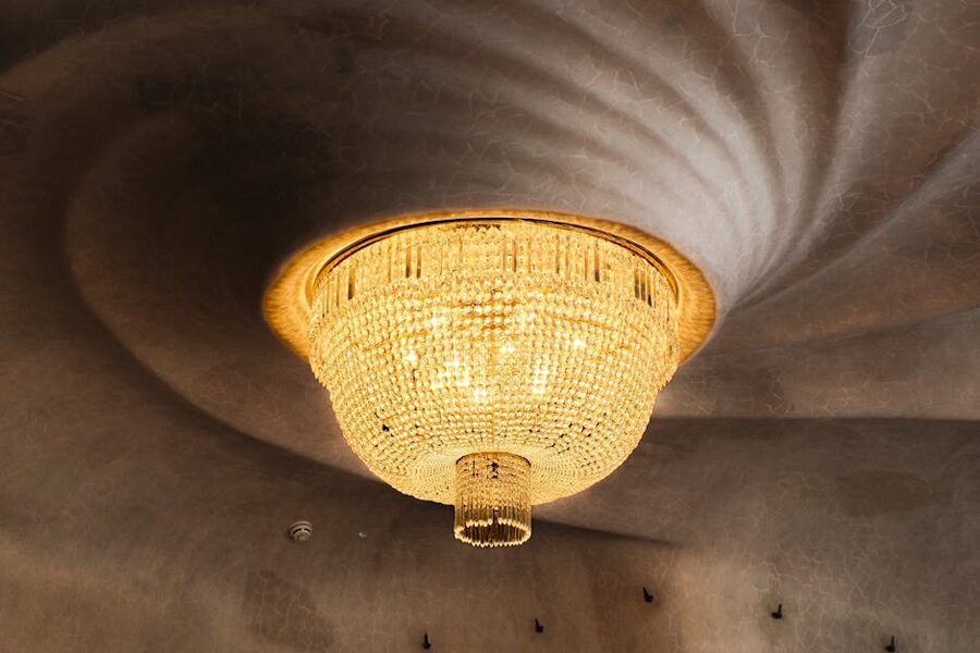 Spiral ceiling and chandelier inside Casa Batllo