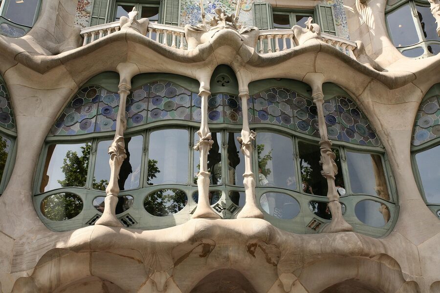 Casa Batllo stained glass window in Gaudi facade