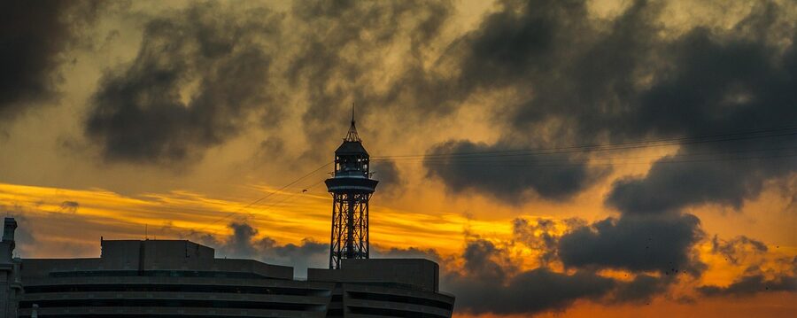 Barcelona port pier sunset