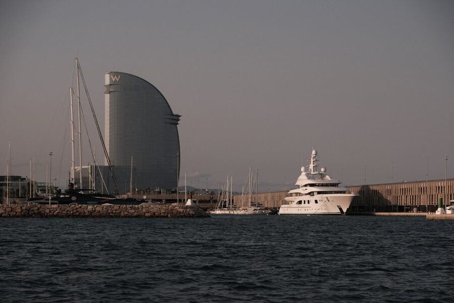 Port Vell Barcelona sunset W Hotel yachts