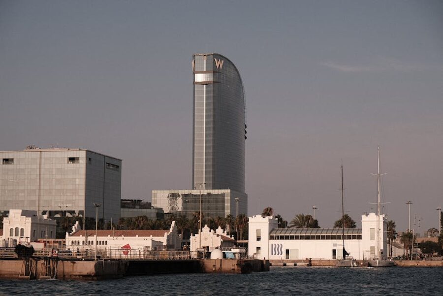 Barcelona harbor sunset with W Hotel