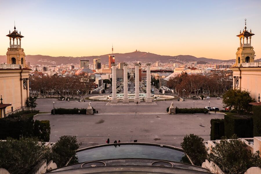 Barcelona cityscape from Montjuic at sunset