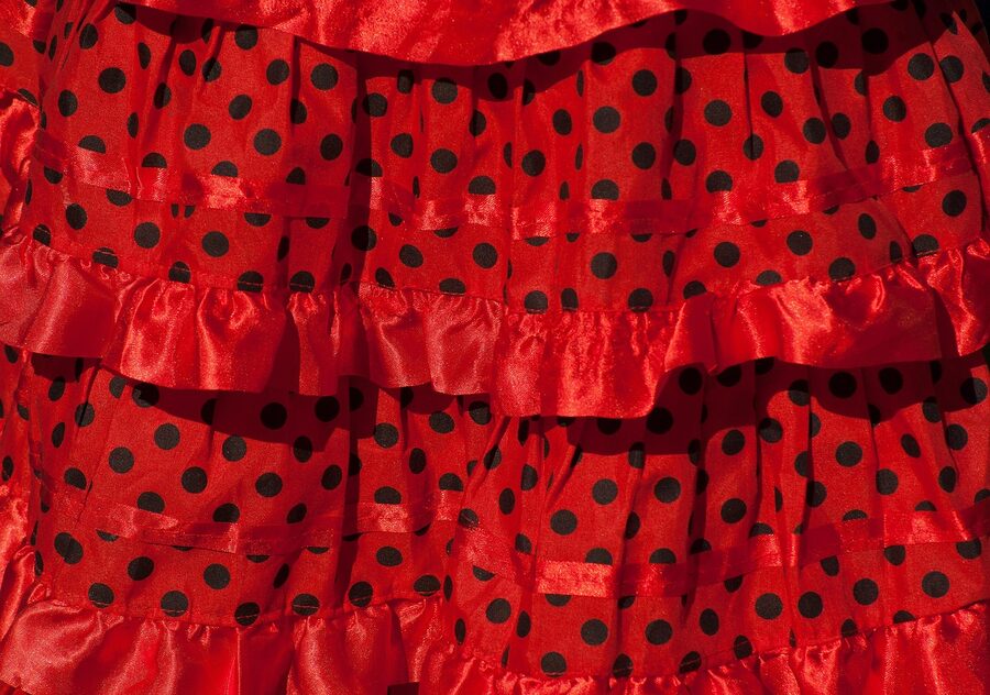 Andalusia flamenco dancers in traditional polka-dot dresses