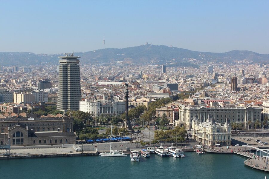 Bottom of La Rambla with Columbus monument and Port Vell