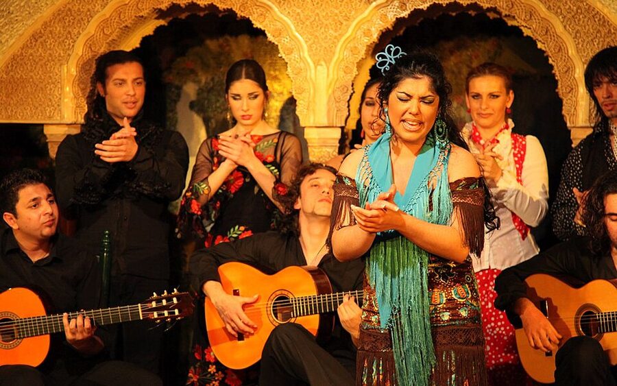 Flamenco show at Tablao Cordobes Barcelona with dancer and musicians on stage