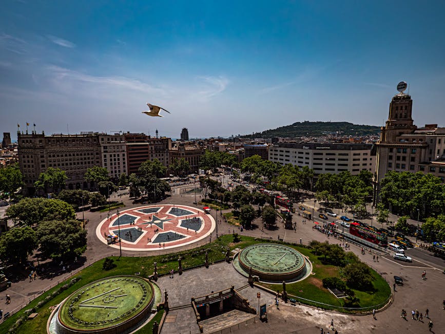 Aerial view of Plaça de Catalunya in Barcelona