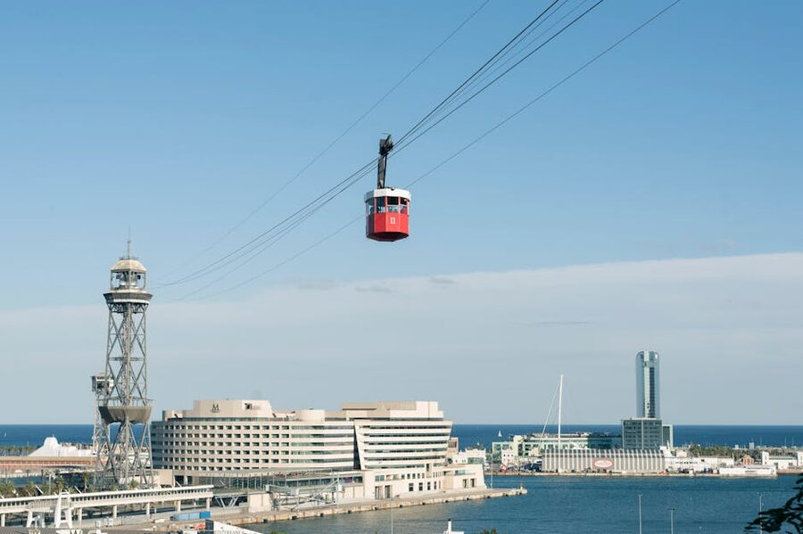 Port Vell aerial tramway tower in Barcelona