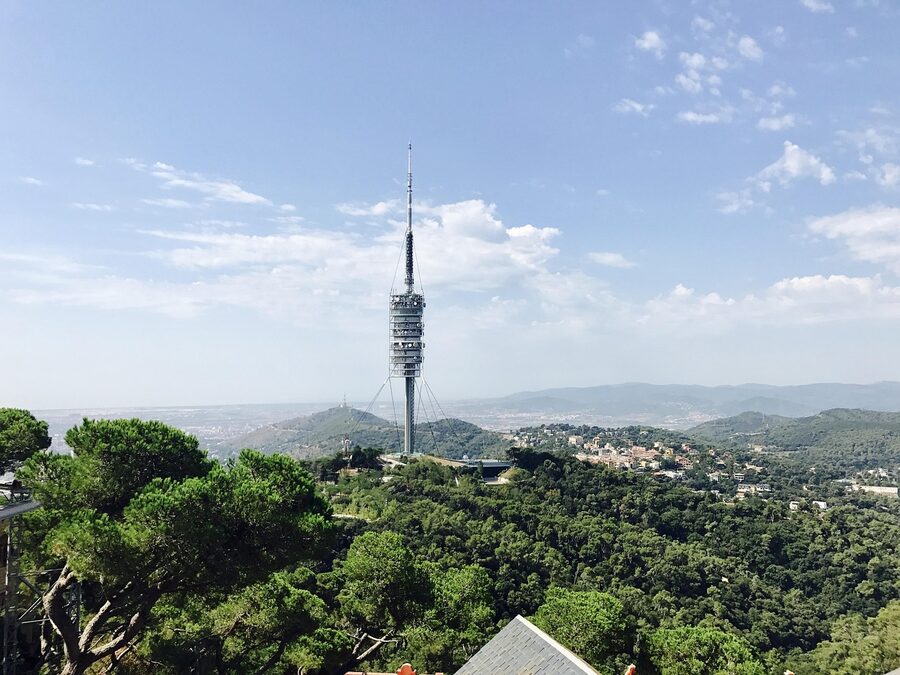 Tibidabo summit church above Barcelona skyline