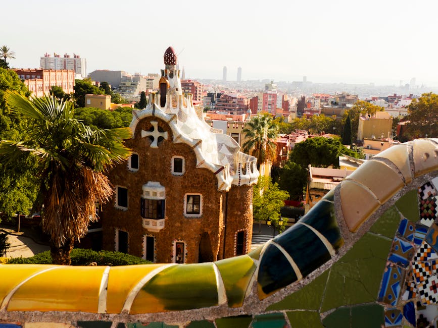 Park Güell aerial view of architecture and surrounding city