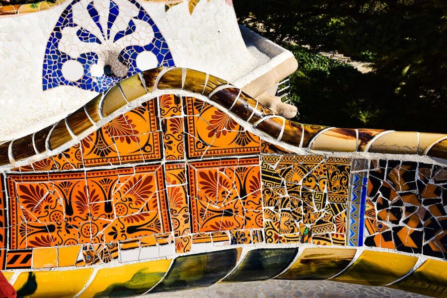 Park Güell mosaic bench detail close-up