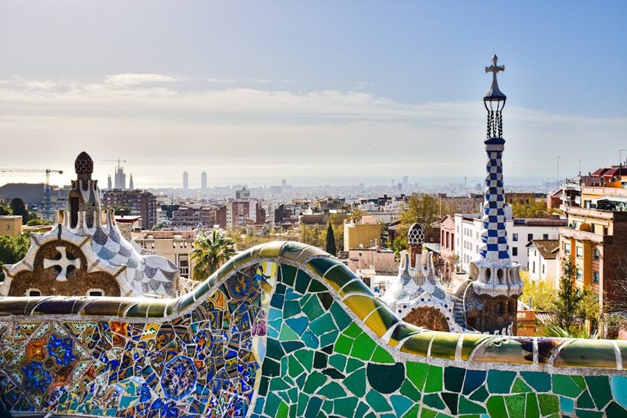 View of Barcelona city skyline from Park Güell
