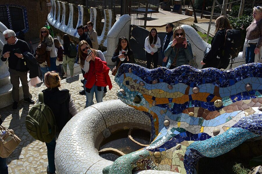 Park Güell main staircase with the Drac salamander mosaic