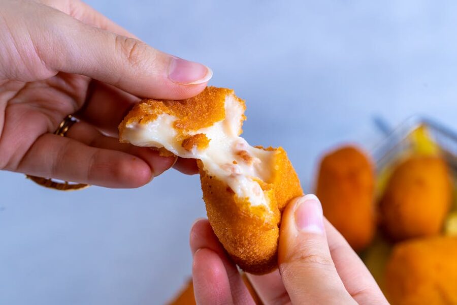 Spanish cheese croquette with melted filling