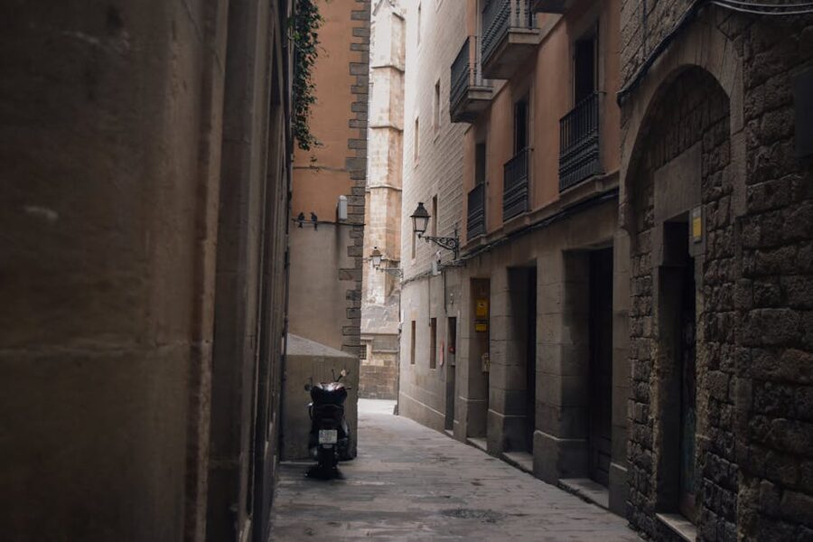 Quiet narrow alley in Barcelona old town