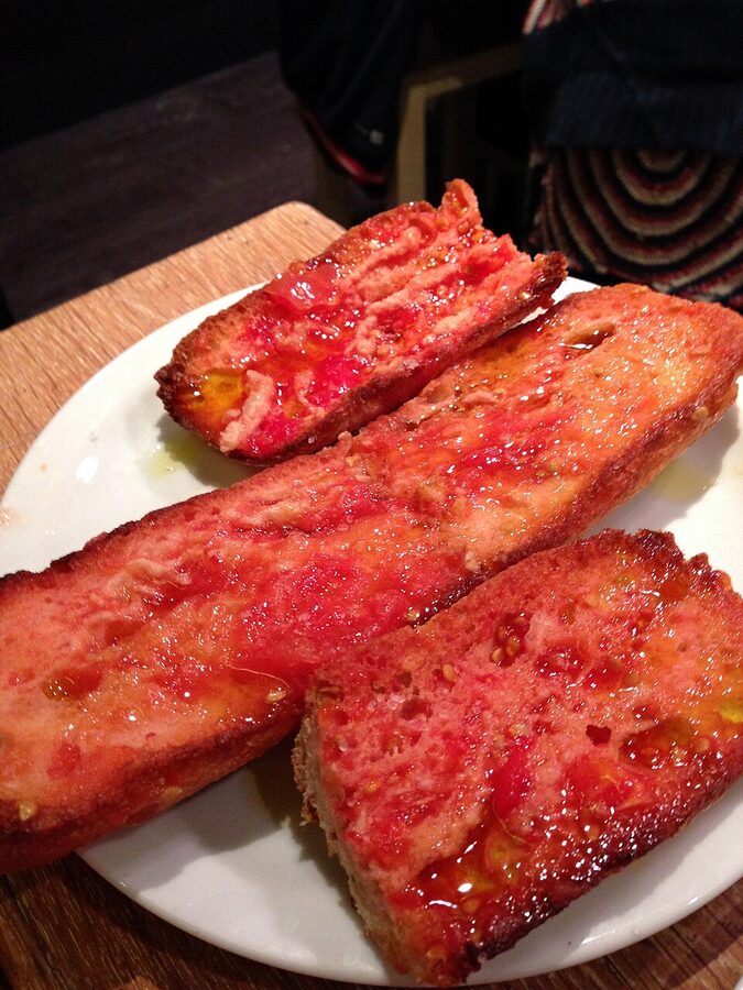 Pa amb tomaquet bread with tomato in a Barcelona tapas restaurant