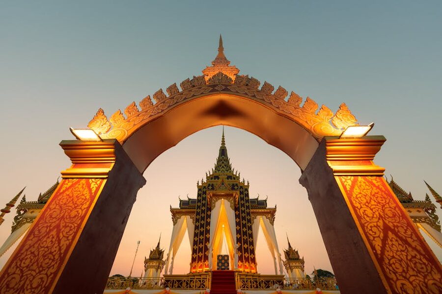 Buddhist temple archway in Battambang Cambodia