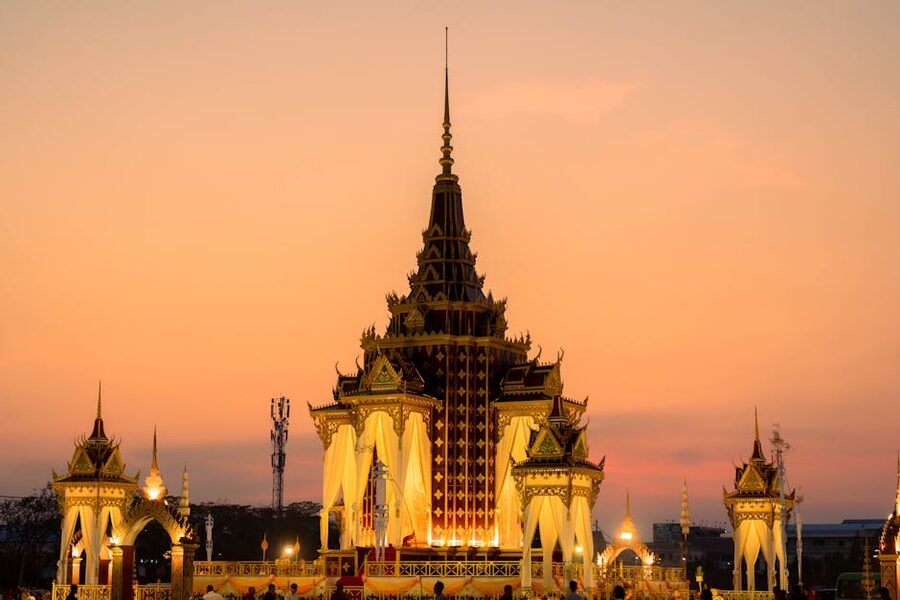 Sunset sky over Cambodian architecture in Battambang