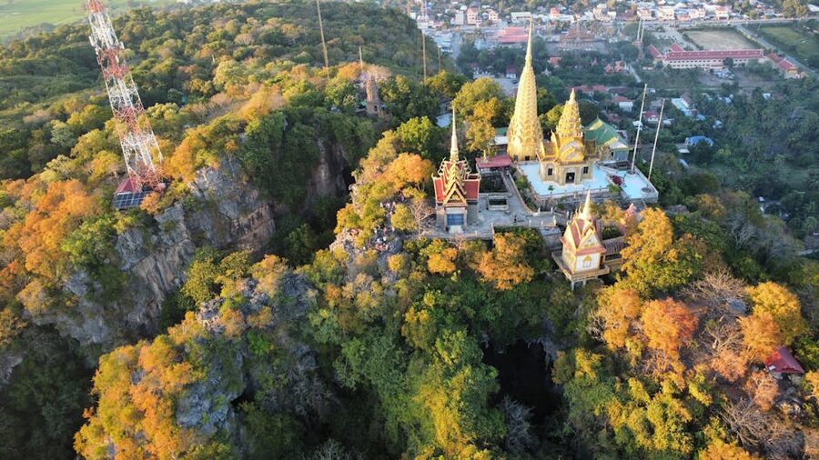 Aerial view of Wat Banan temple in Battambang Cambodia