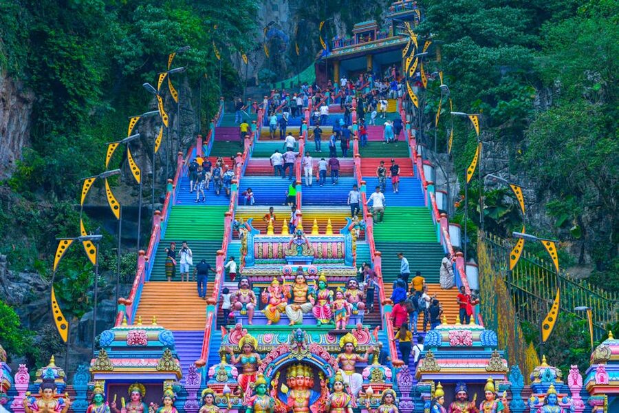 Visitors on the concrete steps leading up to Batu Caves