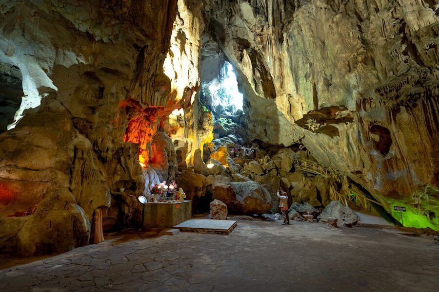 Limestone rock formations inside the main Batu Cave