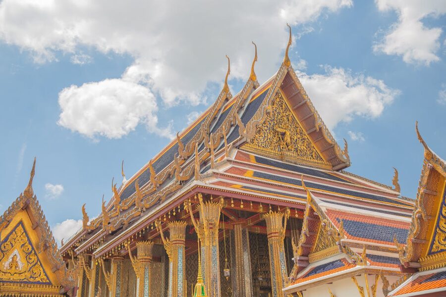 Ornate roof of Wat Phra Kaew Temple of the Emerald Buddha in Bangkok