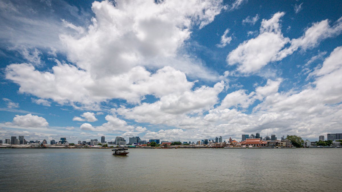 Panoramic view of Bangkok waterfront across the Chao Phraya River