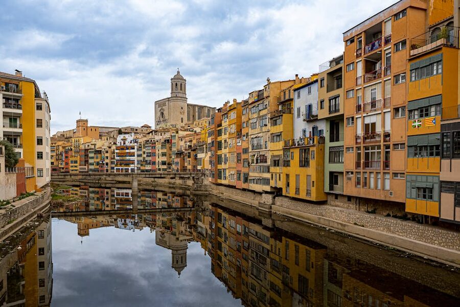 Colourful houses along the Onyar River in Girona, Spain