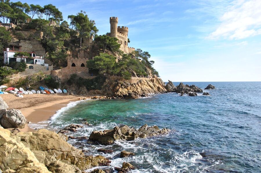 Tossa de Mar medieval castle on cliffs over the sea, Costa Brava