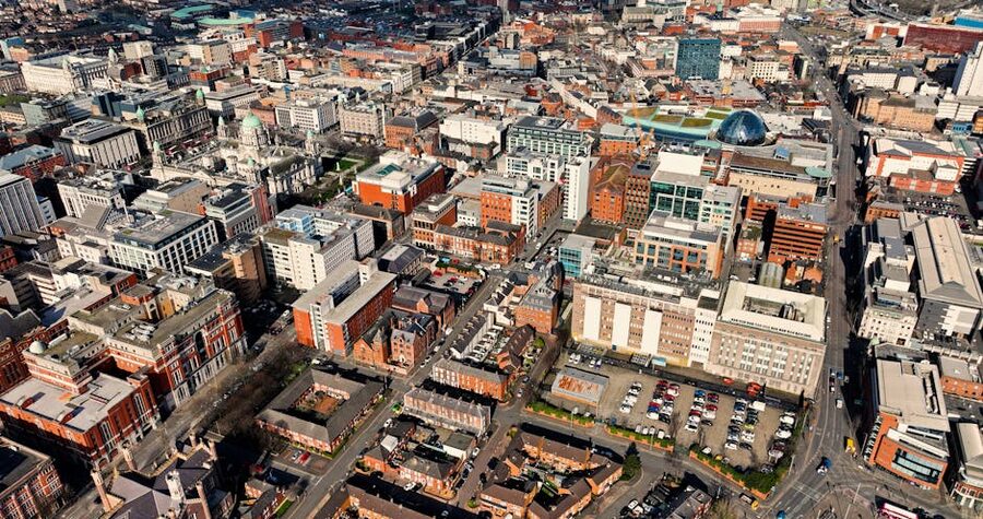 Belfast city centre aerial view
