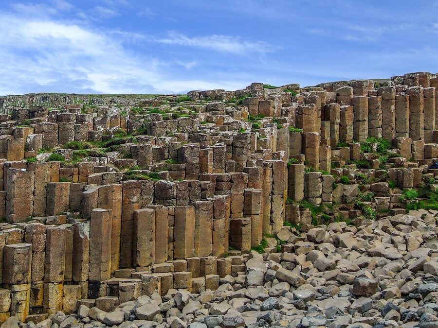 The Giants Causeway cliff and basalt columns on the rugged Antrim coastline