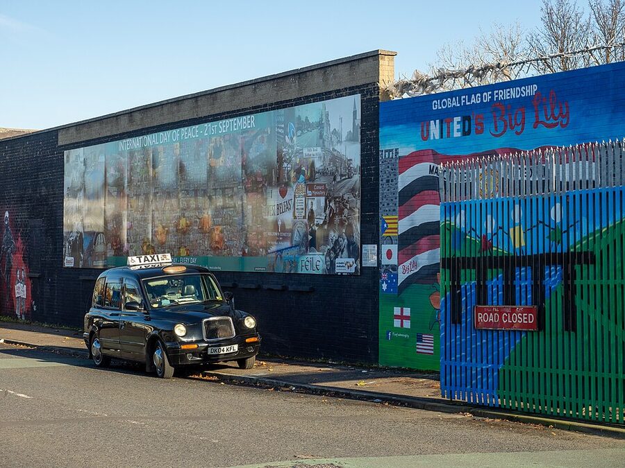 One of the gates piercing the Belfast Peace Wall