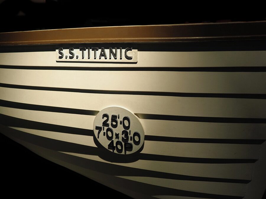 Titanic lifeboat exhibit in the Aftermath gallery