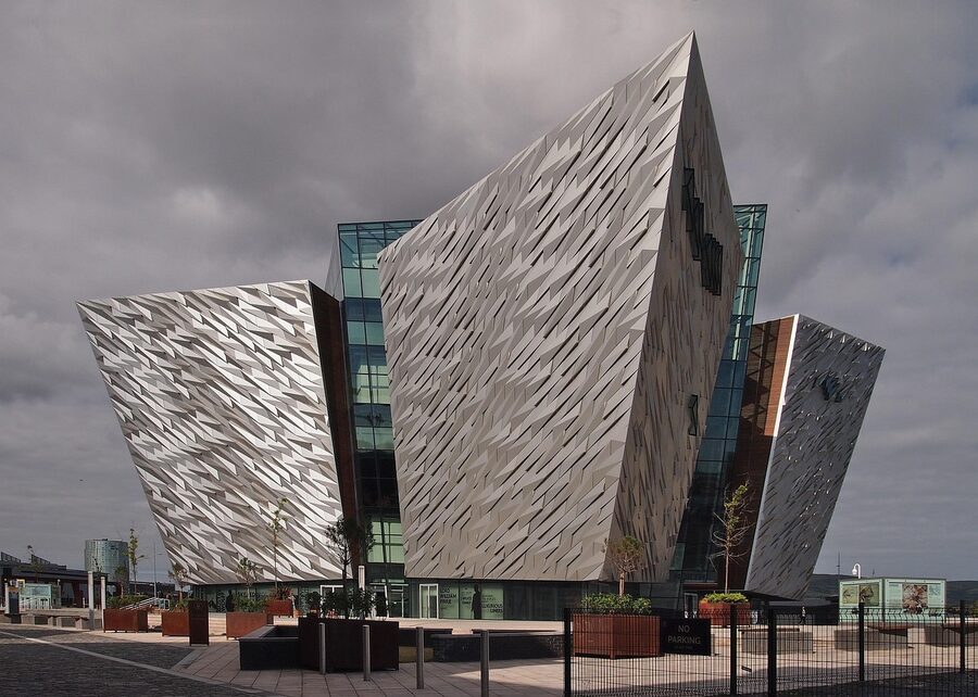 Titanic museum Belfast architecture cloudy sky
