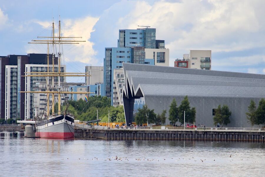Titanic Quarter waterfront with historic ship and modern museum