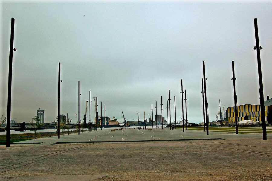 RMS Titanic slipway preserved in concrete next to Titanic Belfast museum