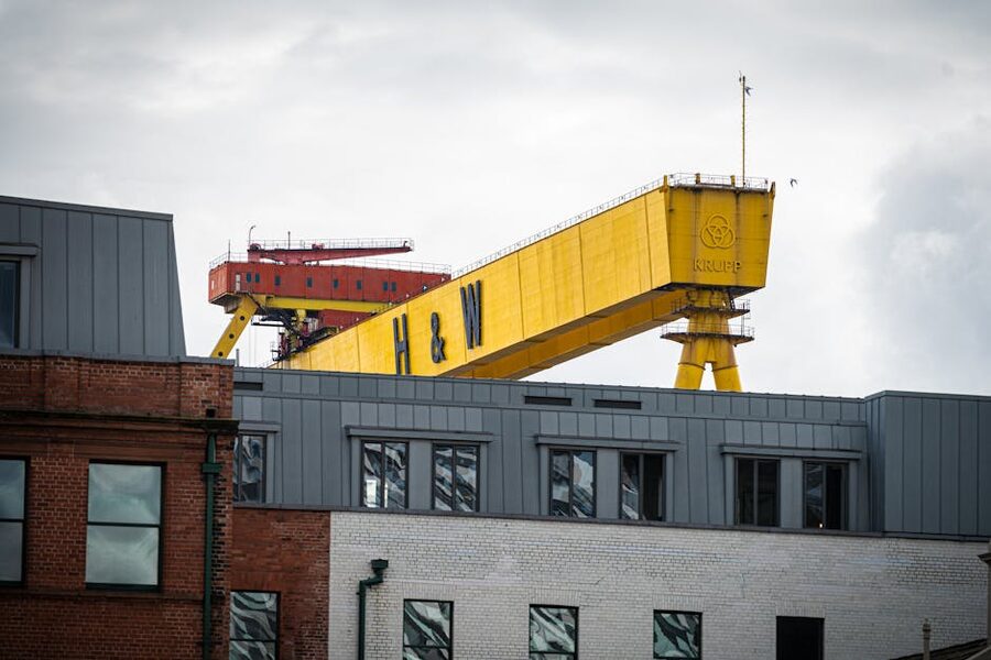 Industrial shipyard machinery near Titanic Quarter Belfast