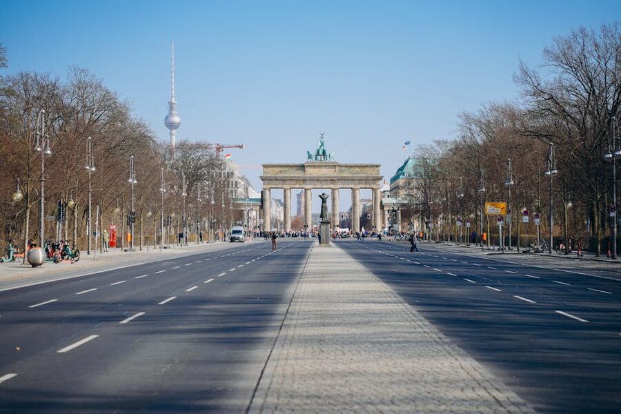 Brandenburg Gate with the Berlin TV Tower in the background