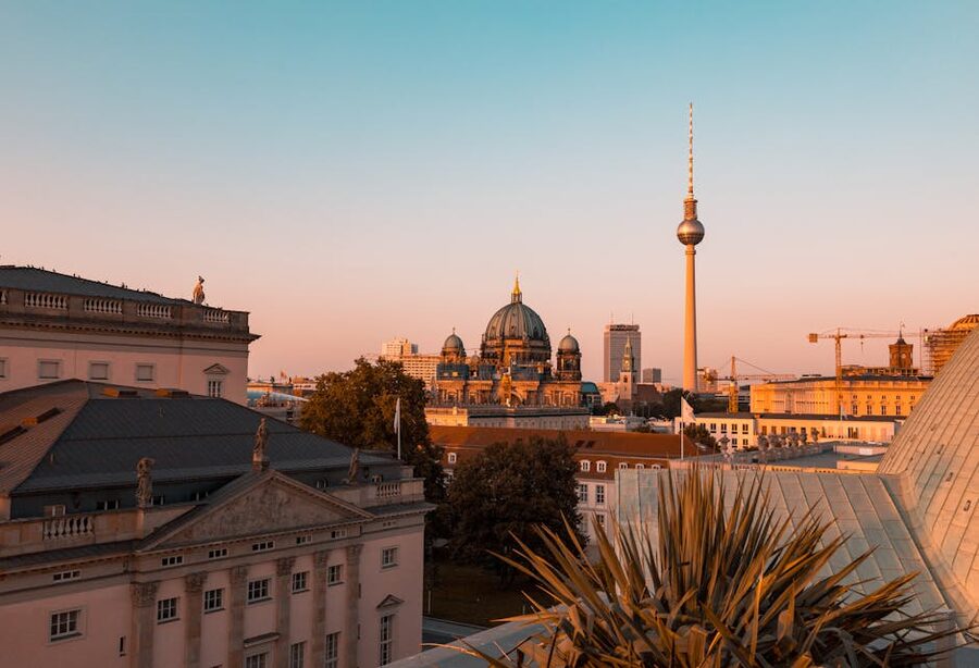 Berlin Cathedral and TV Tower at sunset