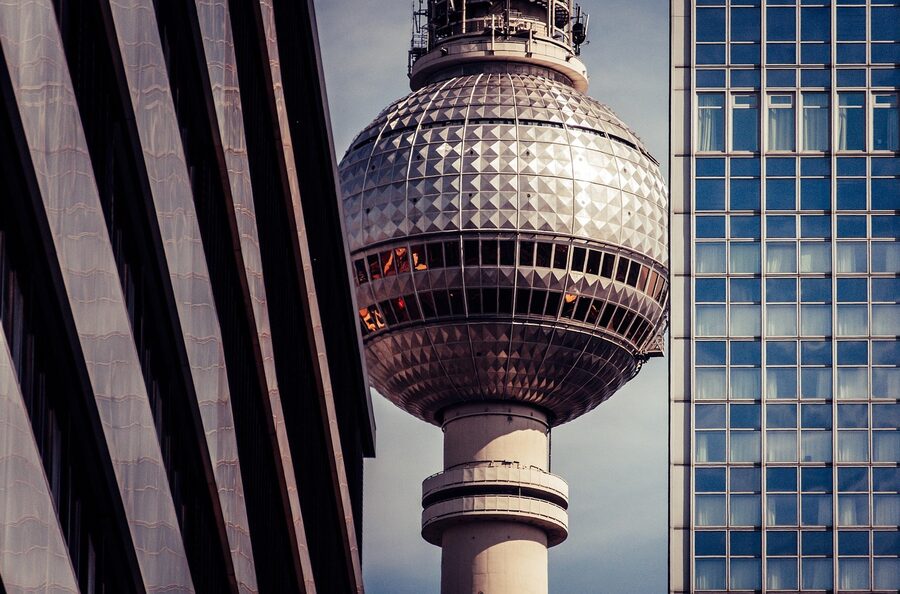 Berlin Fernsehturm architecture with sphere and shaft detail