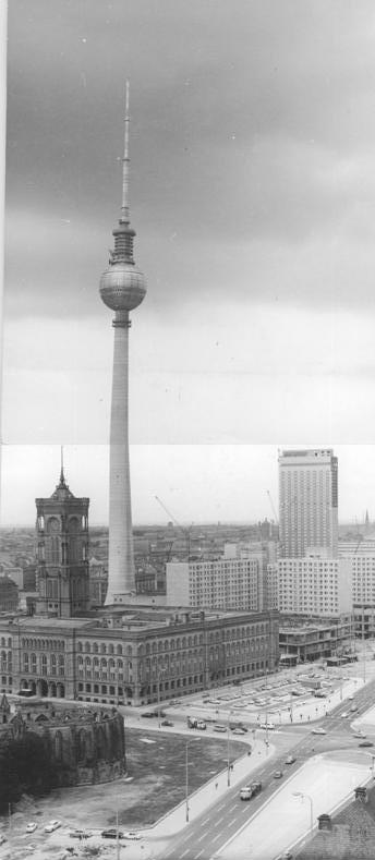 Berlin Fernsehturm construction site in 1969