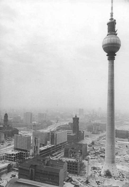 Berlin Fernsehturm under construction in 1969 before the sphere