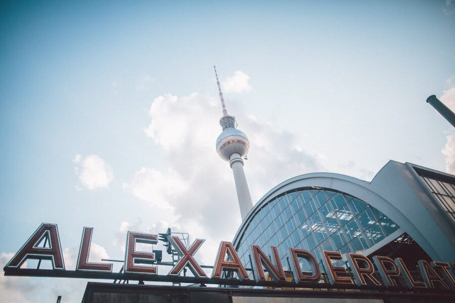 Berlin Alexanderplatz with TV Tower Fernsehturm against a clear sky