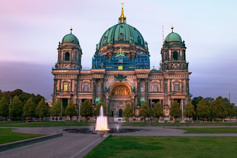 Berlin Cathedral at sunset golden light on the dome